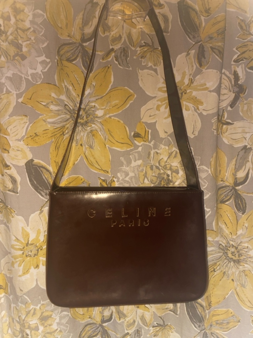 Celine Brown Leather Logo Shoulder Bag